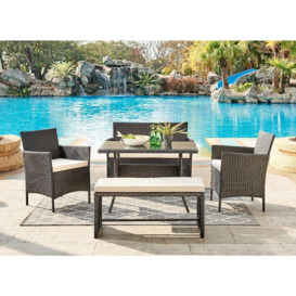 Rosa Rattan Garden 5pc Furniture Dining Set With Bench