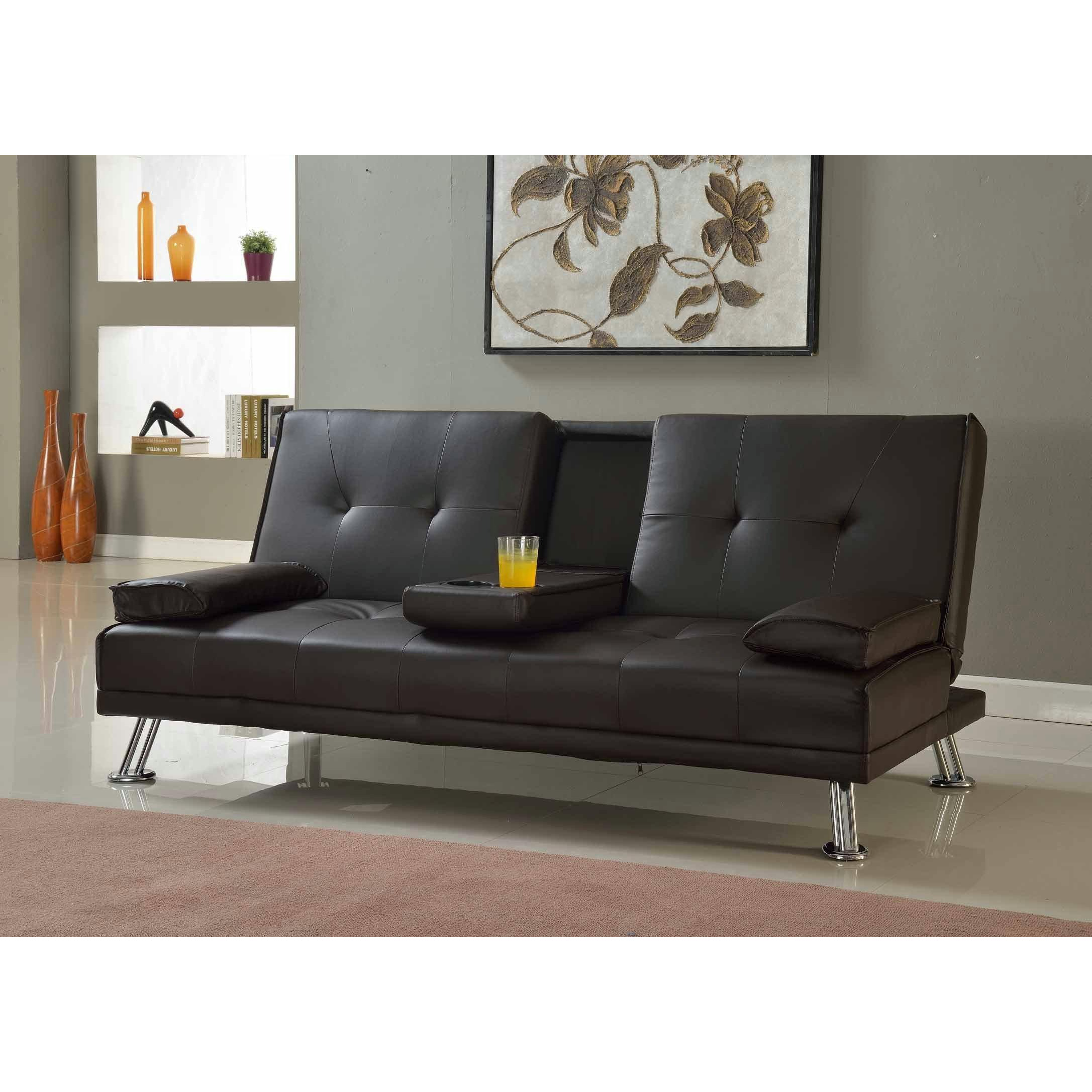 Indiana Faux Leather Sofa Bed With Pulldown Cupholder and Chrome Legs - image 1
