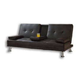 Indiana Faux Leather Sofa Bed With Pulldown Cupholder and Chrome Legs - thumbnail 2
