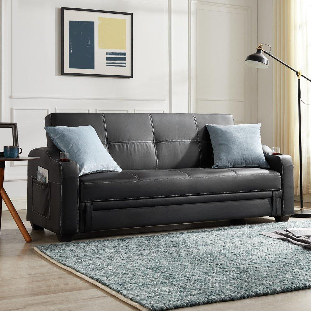 Nebraska Faux Leather Sofa Bed With Constrast Stitching and Cupholders - image 1
