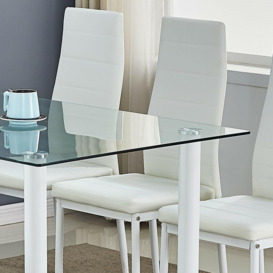 Glass Kitchen Dining Table With 4 Leather Padded Chairs