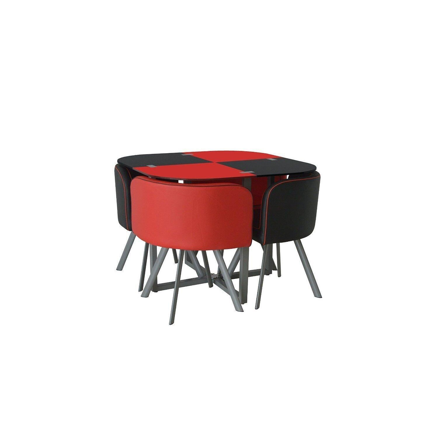 Dining Table And 4 Faux Leather Chairs Space Saver Black And Red Kitchen Set - image 1