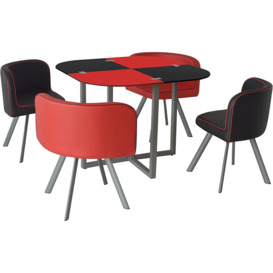 Dining Table And 4 Faux Leather Chairs Space Saver Black And Red Kitchen Set - thumbnail 3
