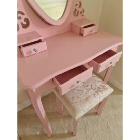 Dressing Table With Mirror Stool Vanity Dresser Vanity Bedroom Pink Love Heart - thumbnail 2