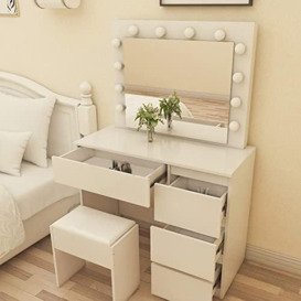 Dressing Table Makeup Table With 4 Drawers Led Mirror Girls Dresser - thumbnail 2