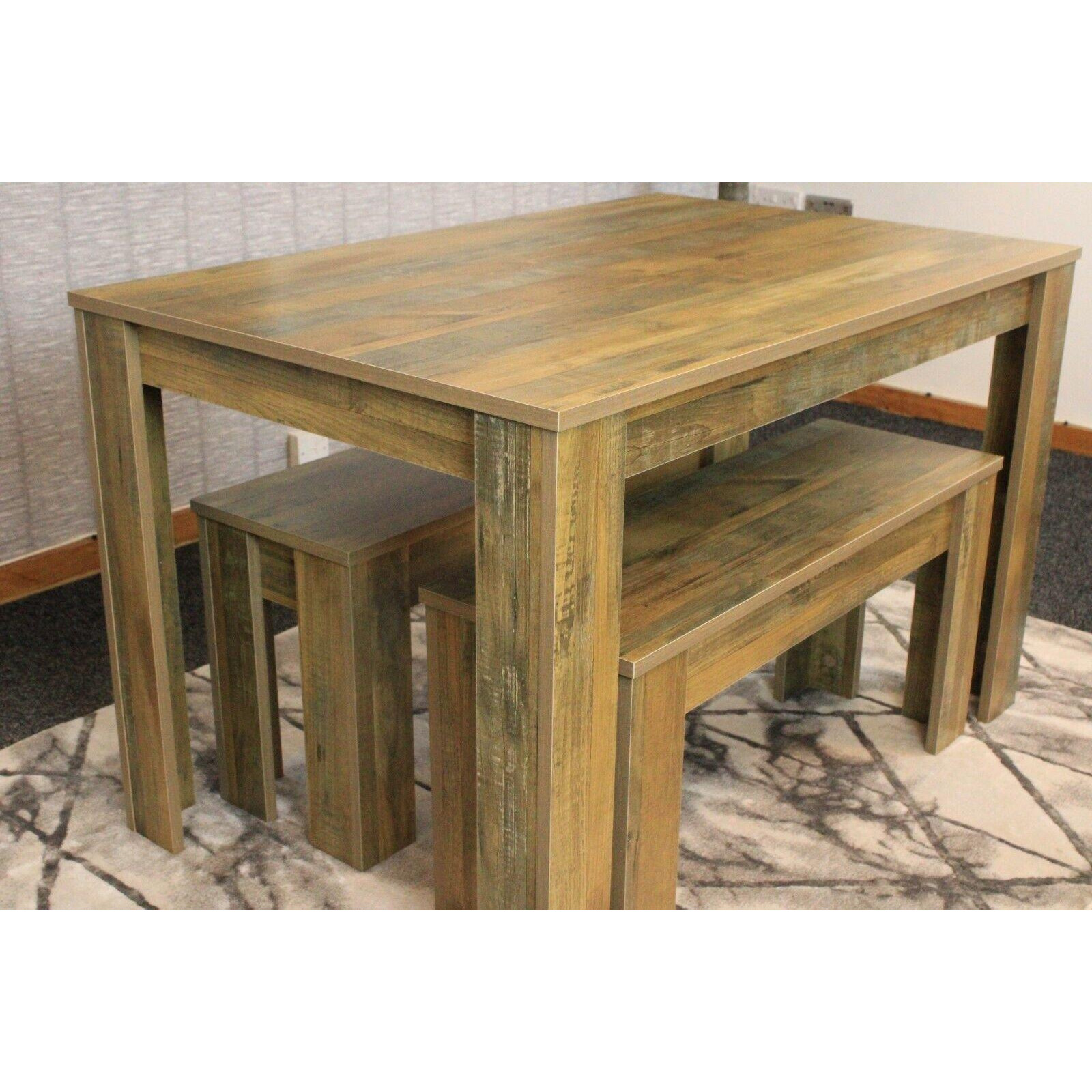 Wooden Dining Table And 2 Benches kitchen table Set space saver - image 1