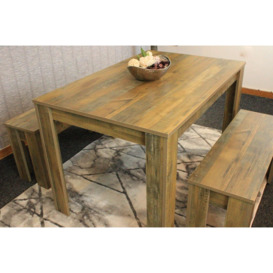 Wooden Dining Table And 2 Benches kitchen table Set space saver - thumbnail 3