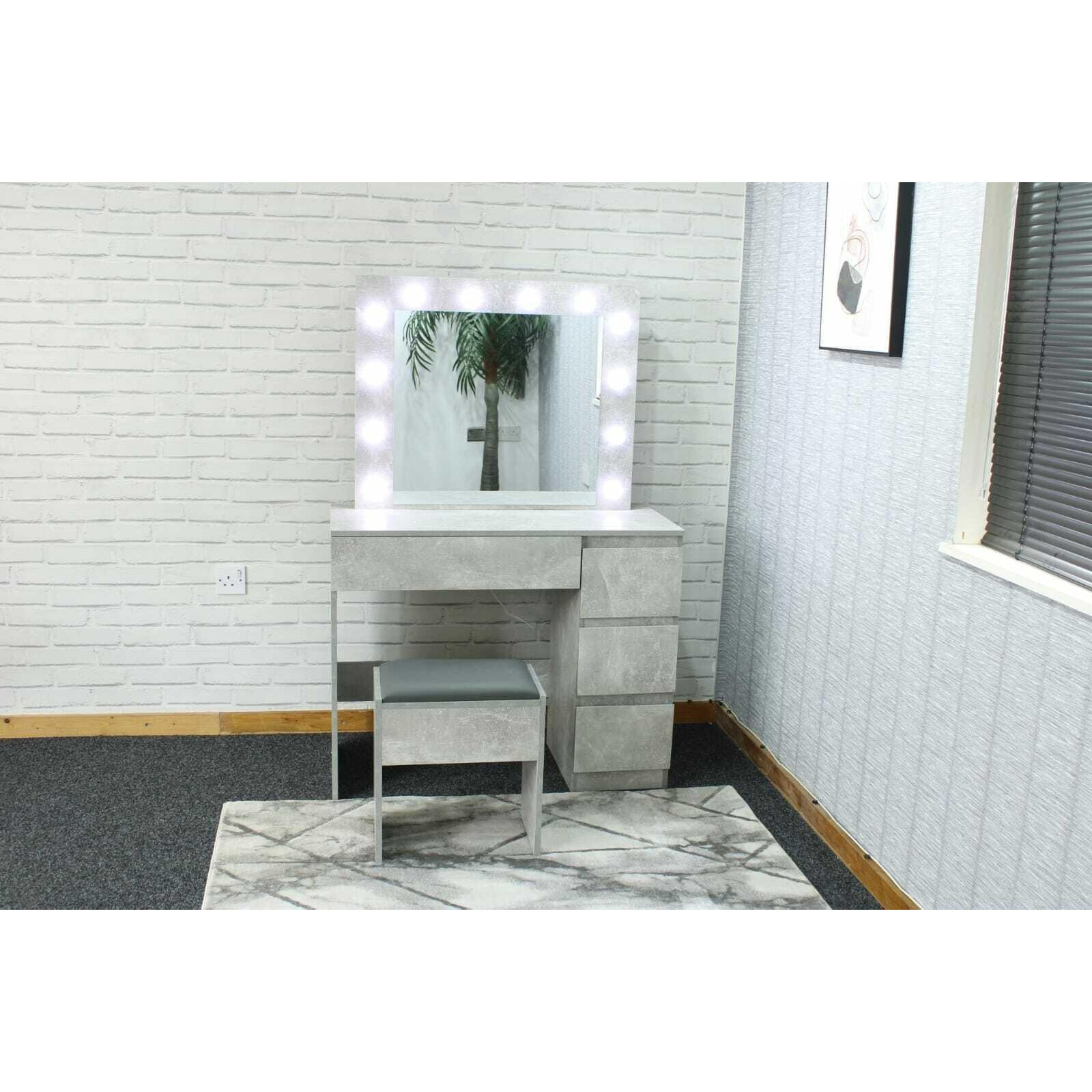 Dressing Table with 4 Drawers Led Bulbs Lights Mirror Padded Stool - image 1