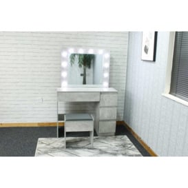 Dressing Table with 4 Drawers Led Bulbs Lights Mirror Padded Stool