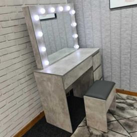 Dressing Table with 4 Drawers Led Bulbs Lights Mirror Padded Stool - thumbnail 2