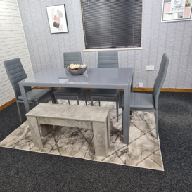 Dining Table Set with 4 Chairs, and a Bench Dining Room and Kitchen table set of 4, and Grey Bench - thumbnail 3