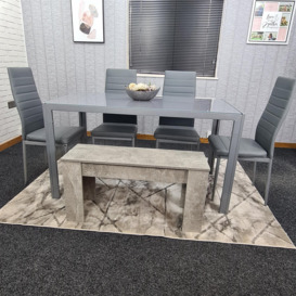 Dining Table Set with 4 Chairs, and a Bench Dining Room and Kitchen table set of 4, and Grey Bench - thumbnail 2