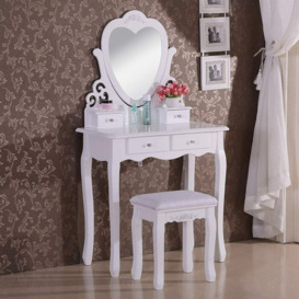 Dressing Table With Mirror Stool Vanity Dresser Bedroom White Love Heart Furniture - thumbnail 1