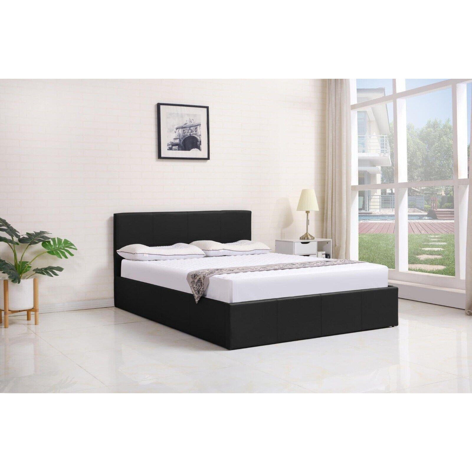 Ottoman Storage Bed black 3ft single leather and 1 memory foam spring mattress bedroom furniture - image 1