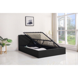 Ottoman Storage Bed black 3ft single leather and 1 memory foam spring mattress bedroom furniture - thumbnail 3