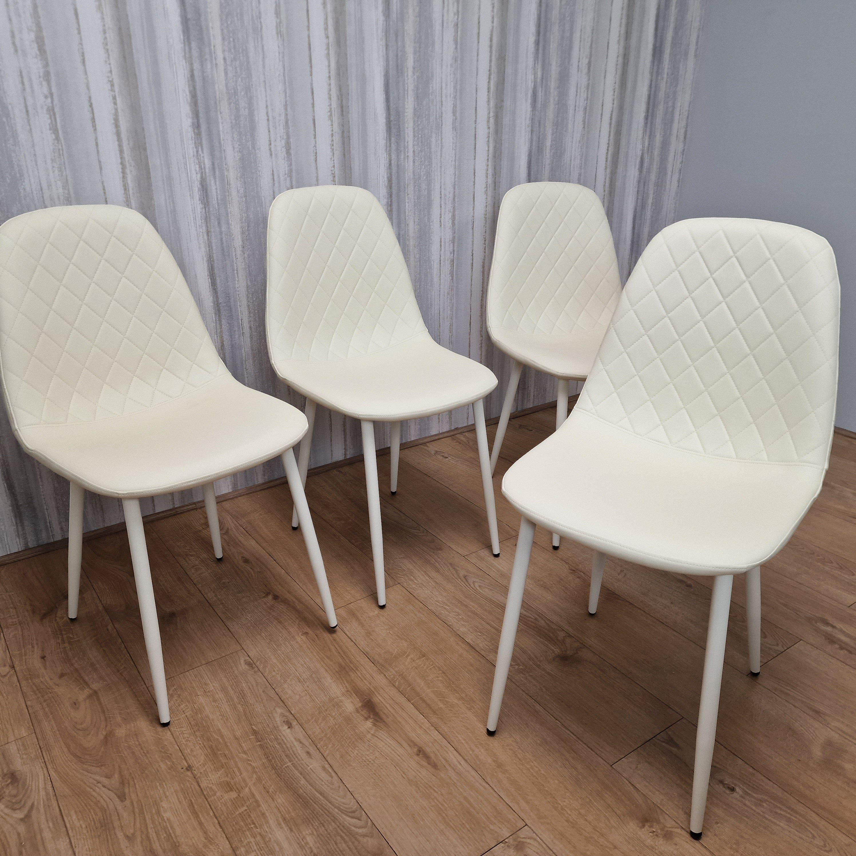 Dining Chairs Set Of 4 Cream Chairs Stitched Faux Leather Chairs, Soft Padded Seat Living Room Chairs , Kitchen Chairs - image 1