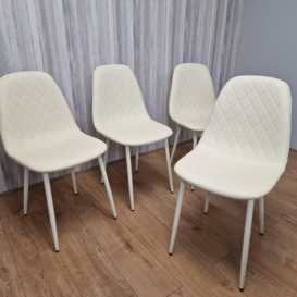Dining Chairs Set Of 4 Cream Chairs Stitched Faux Leather Chairs, Soft Padded Seat Living Room Chairs , Kitchen Chairs