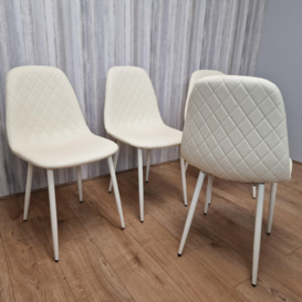 Dining Chairs Set Of 4 Cream Chairs Stitched Faux Leather Chairs, Soft Padded Seat Living Room Chairs , Kitchen Chairs - thumbnail 3