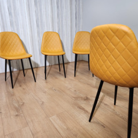 Dining Chairs Set Of 4 Mustard Chairs Stitched Faux Leather Chairs, Soft Padded Seat Living Room Chairs , Kitchen Chairs - thumbnail 3