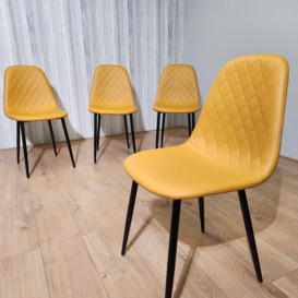 Dining Chairs Set Of 4 Mustard Chairs Stitched Faux Leather Chairs, Soft Padded Seat Living Room Chairs , Kitchen Chairs - thumbnail 1