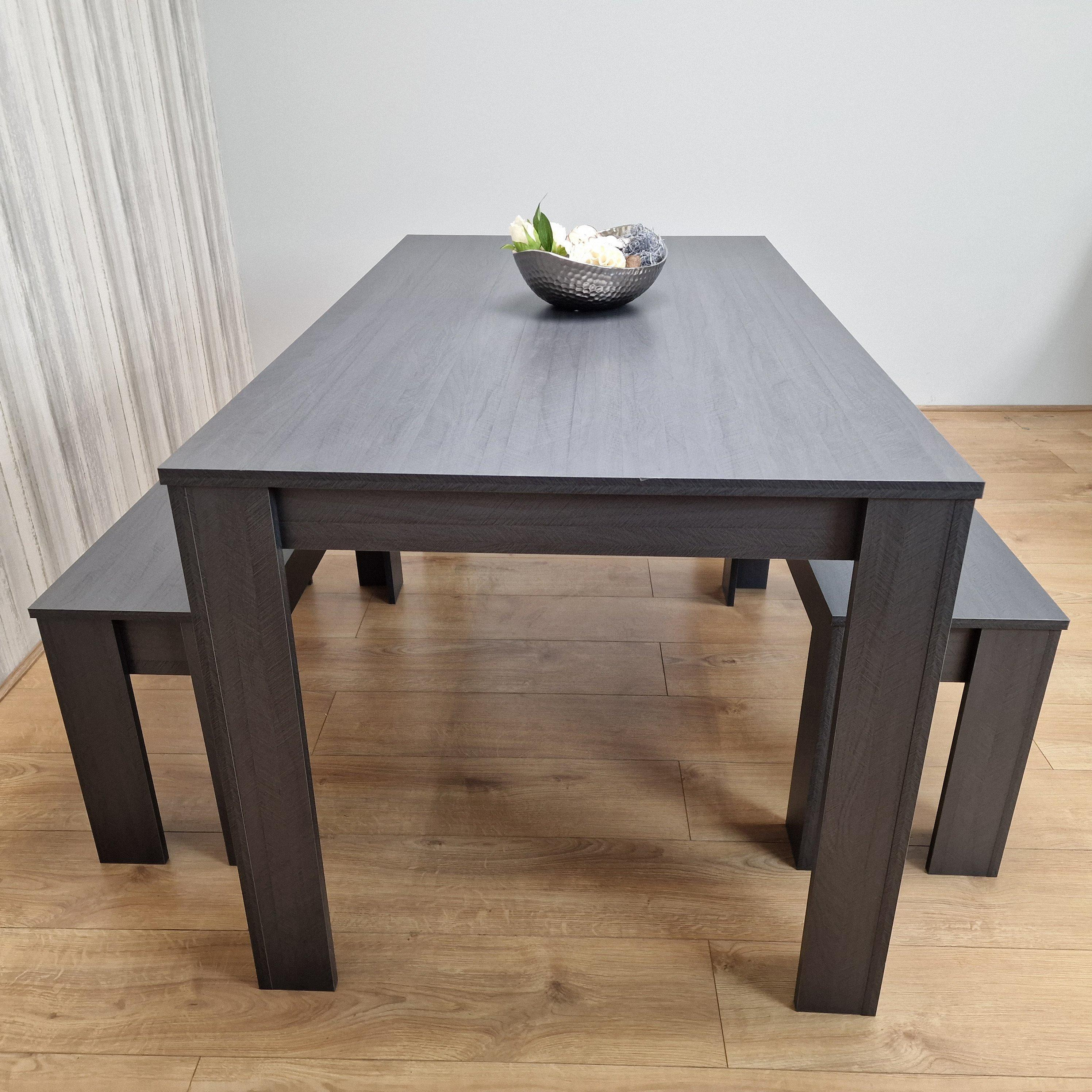 Dining Table Set Grey Dining Table With 2 Benches Kitchen Dining Table Set Dining Room Table for Four - image 1