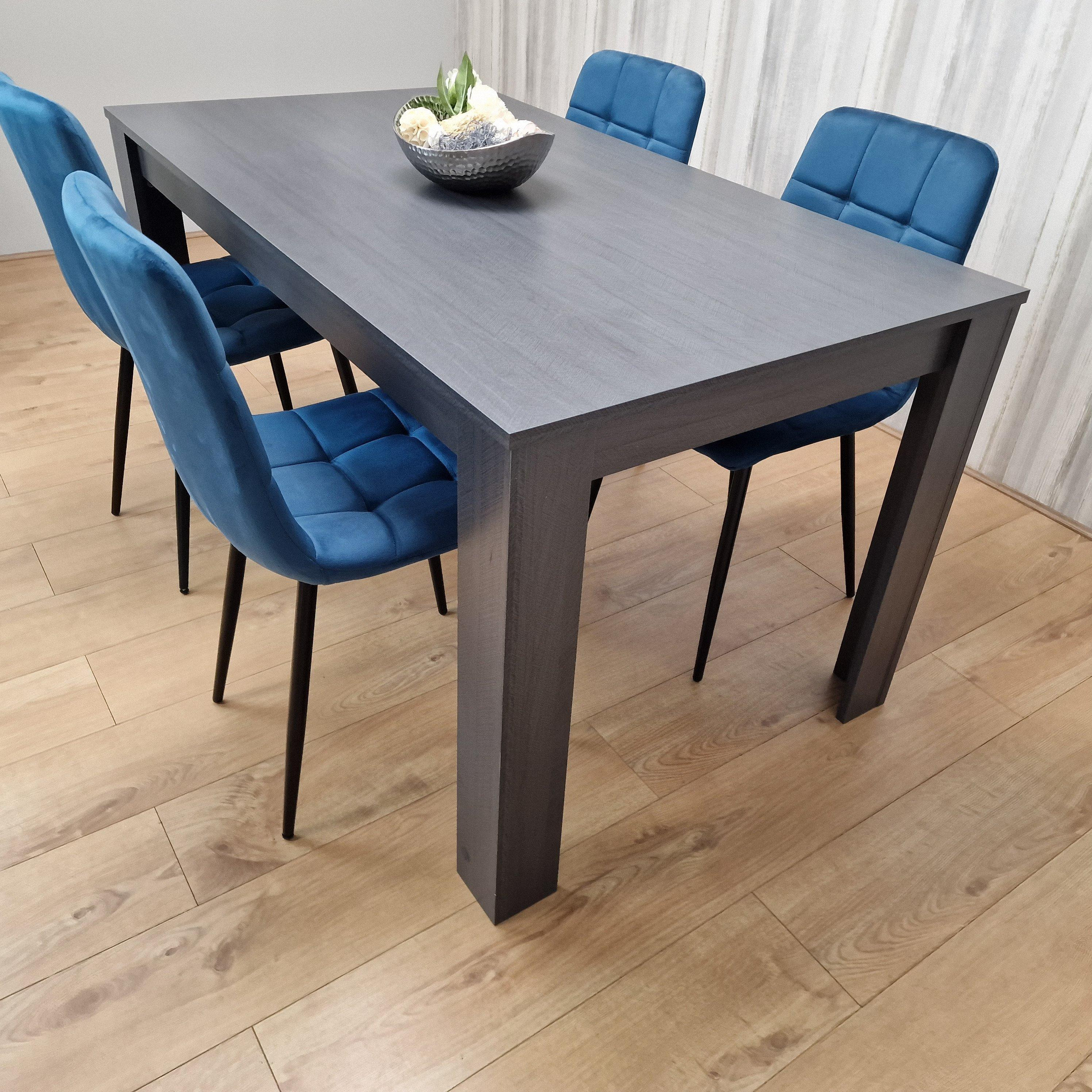 Grey Dining Table and 4 Blue Velvet Chairs Kitchen Dining Table for 4 Dining Room Dining Set - image 1