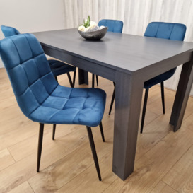 Grey Dining Table and 4 Blue Velvet Chairs Kitchen Dining Table for 4 Dining Room Dining Set - thumbnail 2