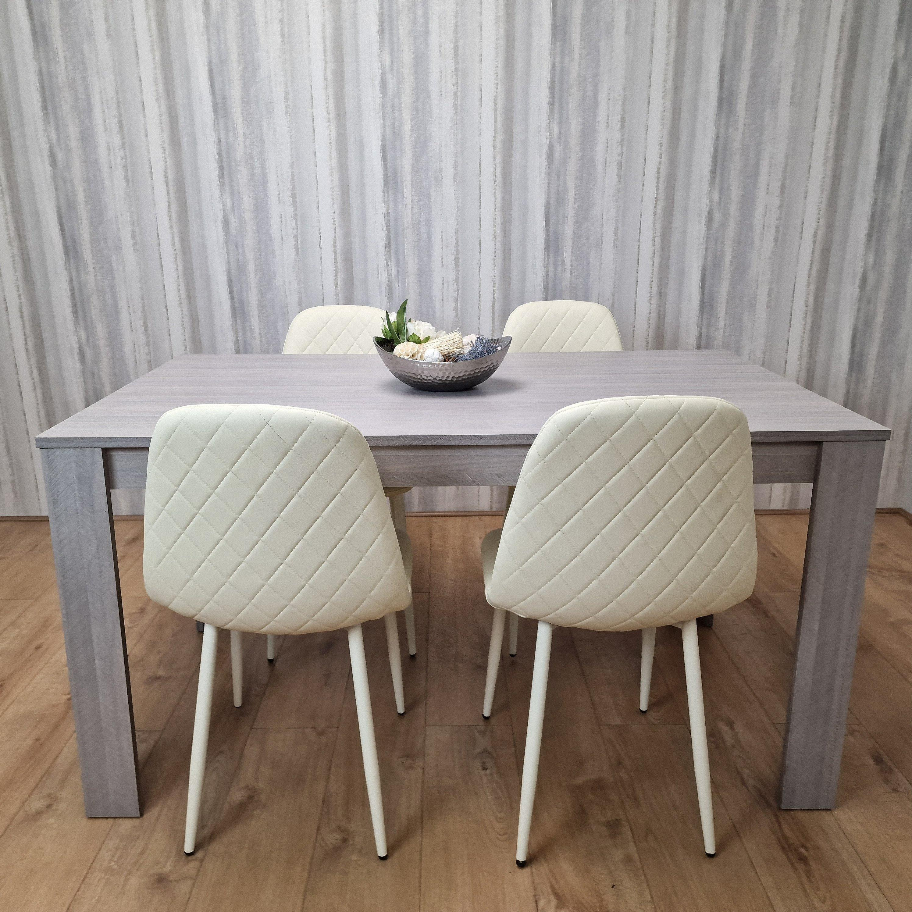 Dining Table With 4 Cream Stitched Chairs Kitchen Dining Table for 4 Dining Room Dining Set - image 1