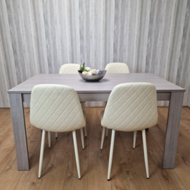 Dining Table With 4 Cream Stitched Chairs Kitchen Dining Table for 4 Dining Room Dining Set - thumbnail 1