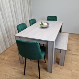 Grey Dining Table and 4 Green Velvet Chairs With 1 Bench Kitchen Dining Table for 4 Dining Room Dining Set - thumbnail 2