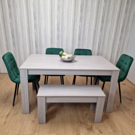 Grey Dining Table and 4 Green Velvet Chairs With 1 Bench Kitchen Dining Table for 4 Dining Room Dining Set