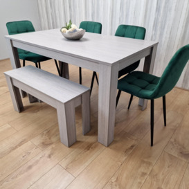Grey Dining Table and 4 Green Velvet Chairs With 1 Bench Kitchen Dining Table for 4 Dining Room Dining Set - thumbnail 3