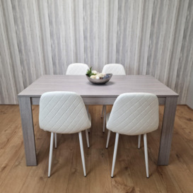 Grey Dining Table and 4 White Stitched Chairs Kitchen Dining Table for 4 Dining Room Dining Set