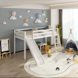 Mid Sleeper Bed With Slide, Children Kids White Wood 3FT Single Mattress New - thumbnail 2