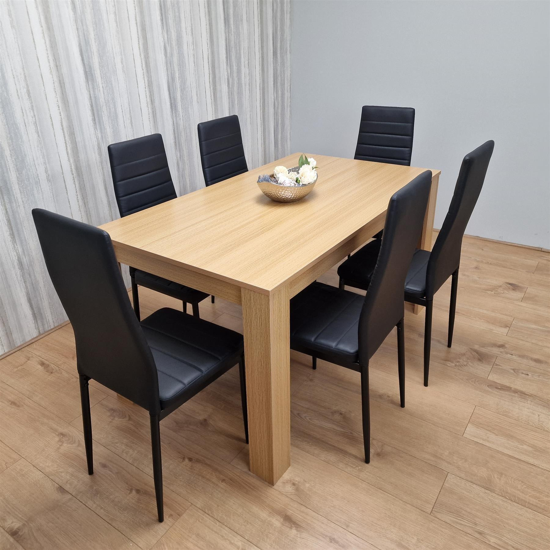 Dining Set of 6 Dining Table and 6 Black Faux leather Chairs Dinig Room Furniture - image 1