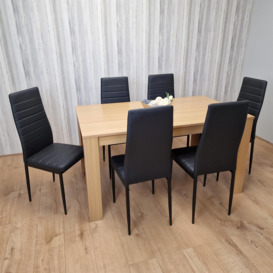 Dining Set of 6 Dining Table and 6 Black Faux leather Chairs Dinig Room Furniture - thumbnail 3