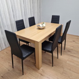 Dining Set of 6 Dining Table and 6 Black Faux leather Chairs Dinig Room Furniture - thumbnail 1