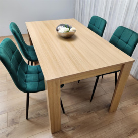Dining Set of 4 Oak Effect Dining Table and 4 Green Velvet Chairs Dining Room Furniture - thumbnail 2