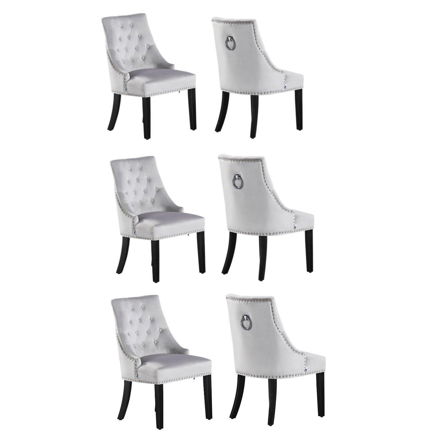 Set of 6 Windsor Velvet Upholstered Diamond Tufted Button Back Knocker Dining Chair - image 1
