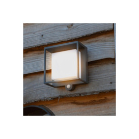 'Wren' Dark Grey Square Solar LED Wall Light With Motion Sensor - thumbnail 1