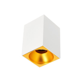 'Sandra' White Square Single Ceiling Spotlight With Gold Reflector