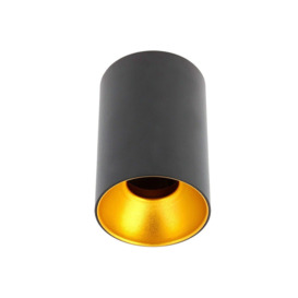 'Sandra' Black Cylinder Ceiling Spotlight With Gold Inner Reflector