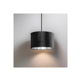 'Nila' Luxury Grey Velvet & Silver Inner Round Pendant Drum Lamp Shade