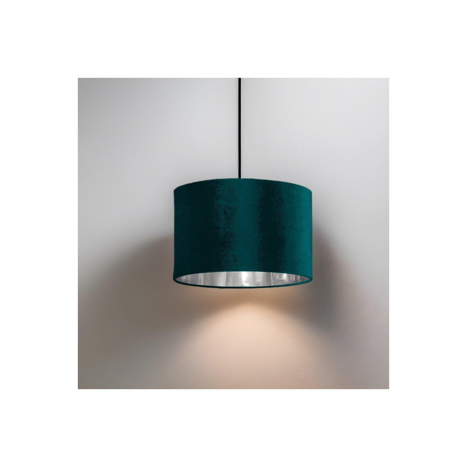 'Nila' Luxury Teal Velvet & Silver Round Pendant Drum Ceiling Lamp Shade - image 1