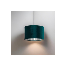 'Nila' Luxury Teal Velvet & Silver Round Pendant Drum Ceiling Lamp Shade