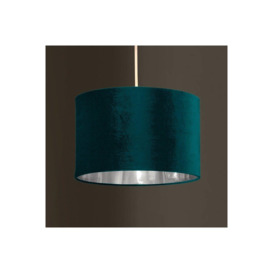 'Nila' Luxury Teal Velvet & Silver Round Pendant Drum Ceiling Lamp Shade - thumbnail 2