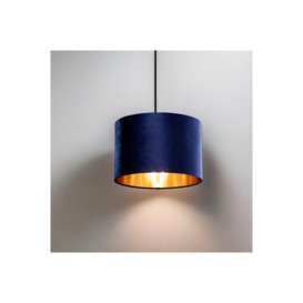 'Nila' Luxury Navy Blue Velvet & Gold Inner Round Pendant Drum Ceiling Lamp Shade