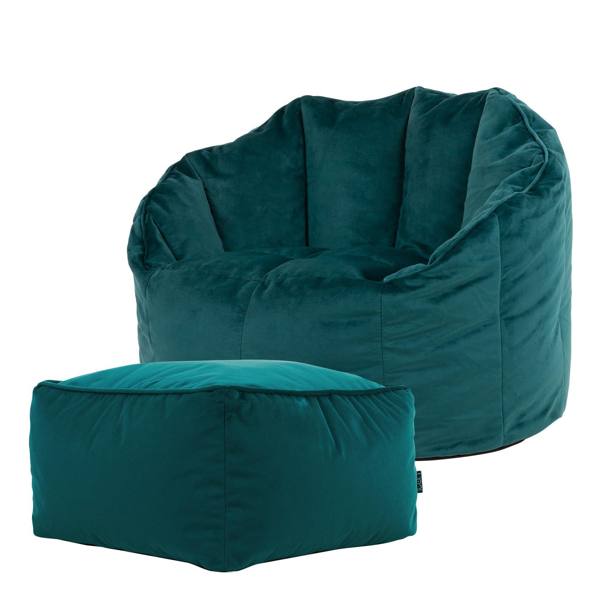Sirena Scallop Chair Bean Bag and Footstool Velvet Bean Bags - image 1