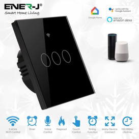 Smart Touch Switch (Black) 3 Gang without Neutral Wire. Only Live.(with adapter) - thumbnail 2