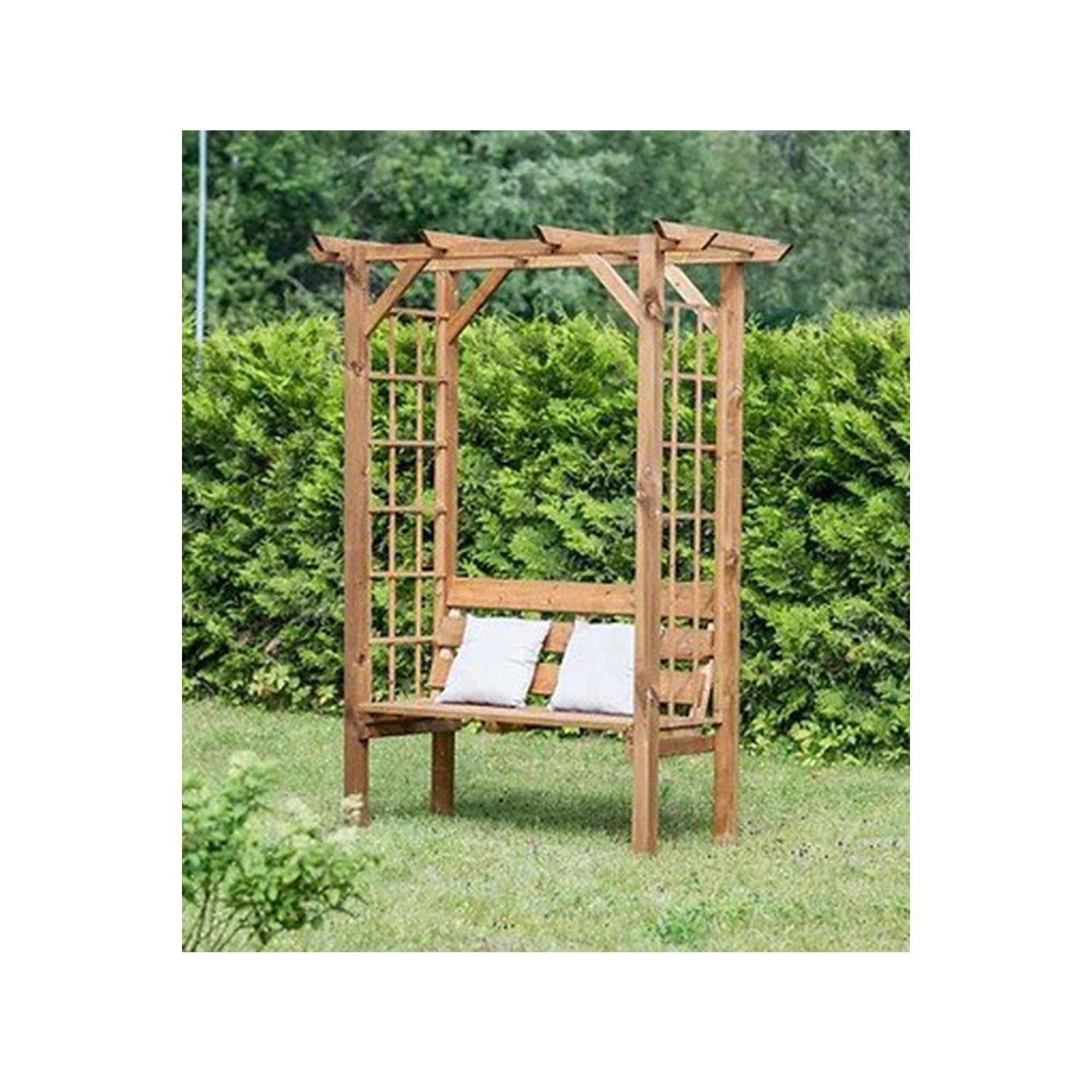 Wooden Garden Arbour Pergola with Bench & Trellis (H)2200mm x (W) 1790mm (D)800mm - image 1